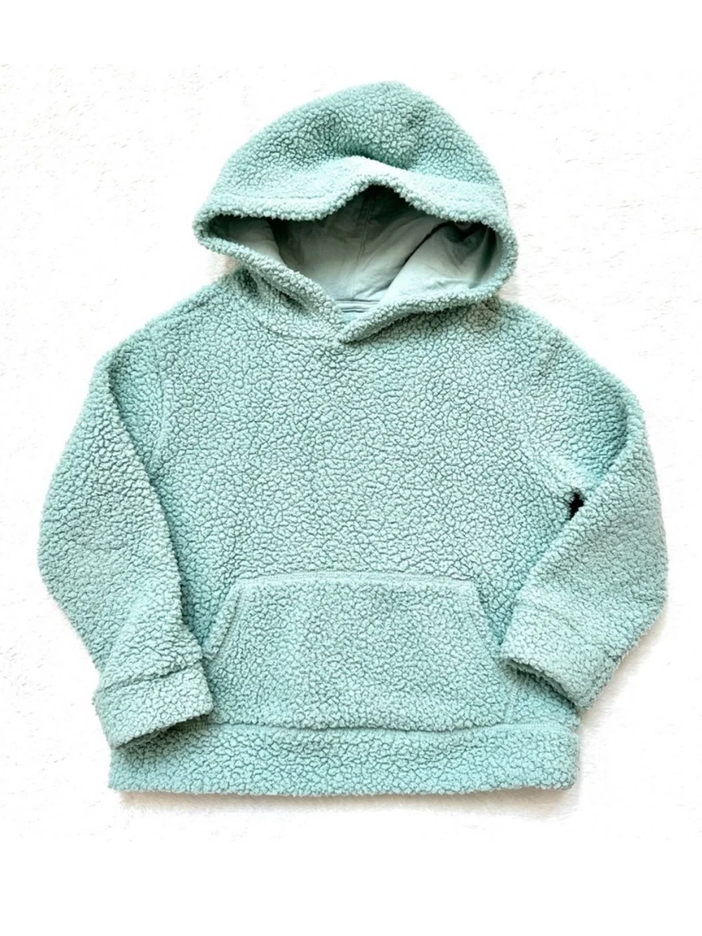 GAP Kids Sherpa Hoodie Mint Green Cozy Fleece Kangaroo Pocket Size S 6-7 Unisex
